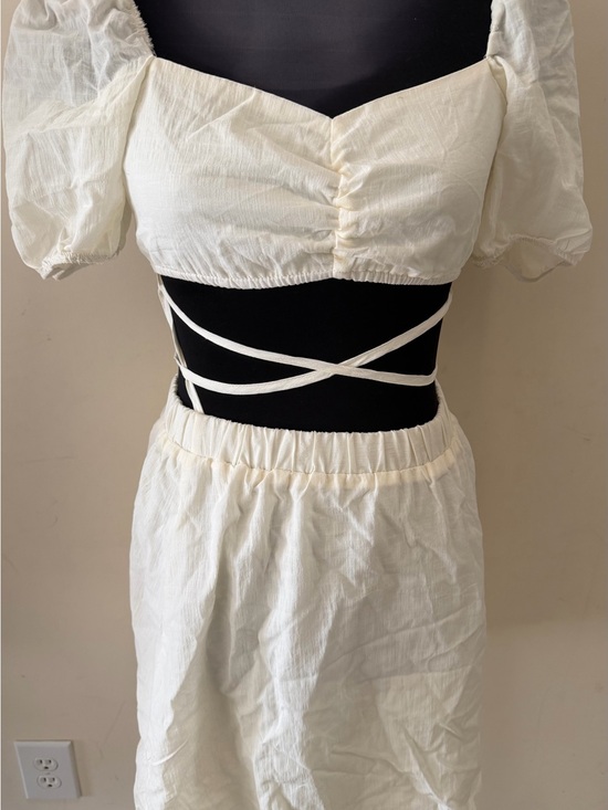 H&M Dresses & Skirts - Cream Puff-Sleeve Two-Piece Skirt and Crop Top Set with Wrap Ties